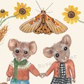 Autumn Mice Cozy Cottagecore Illustration by Rachael Rose Zoller cute fall art Harvest Moth Sunflower