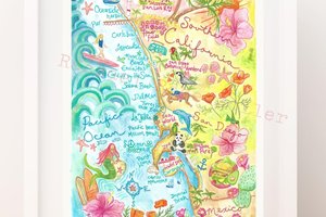 San Diego Illustrated Map Print 11x14" Print
