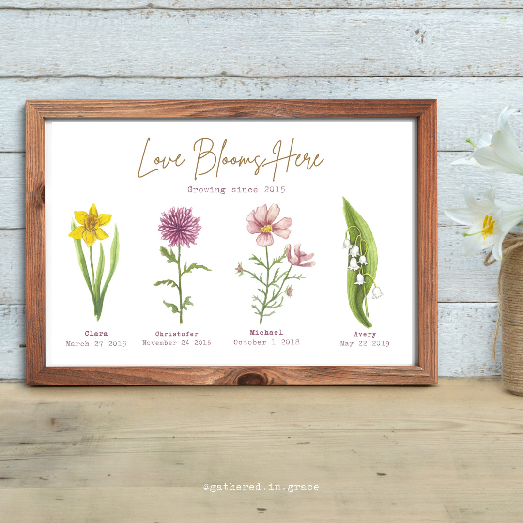 Floral Watercolor Family Gardens 8x10" Digital Download 
