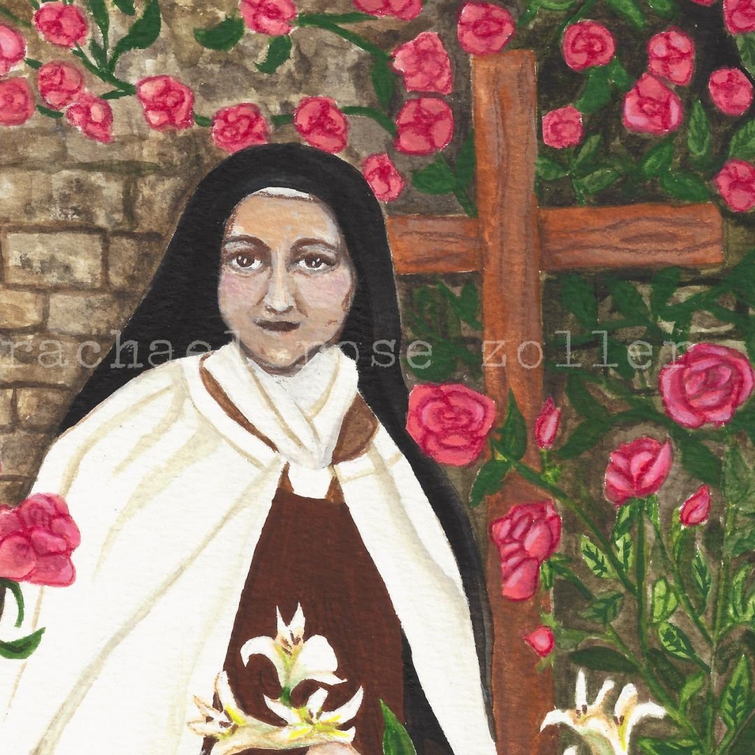 St. Therese Of Lisieux The Little Flower Saint watercolor gouache by Rachael Rose Zoller