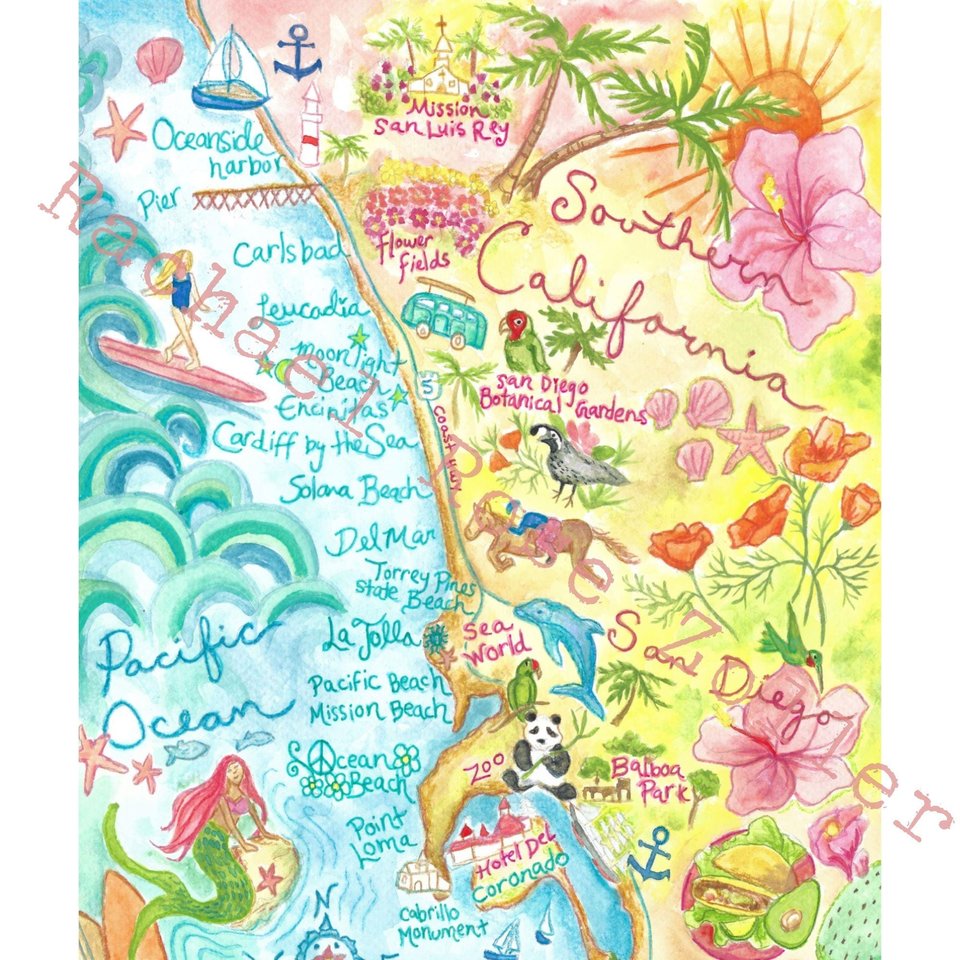 San Diego Illustrated Map 5x7" Print 