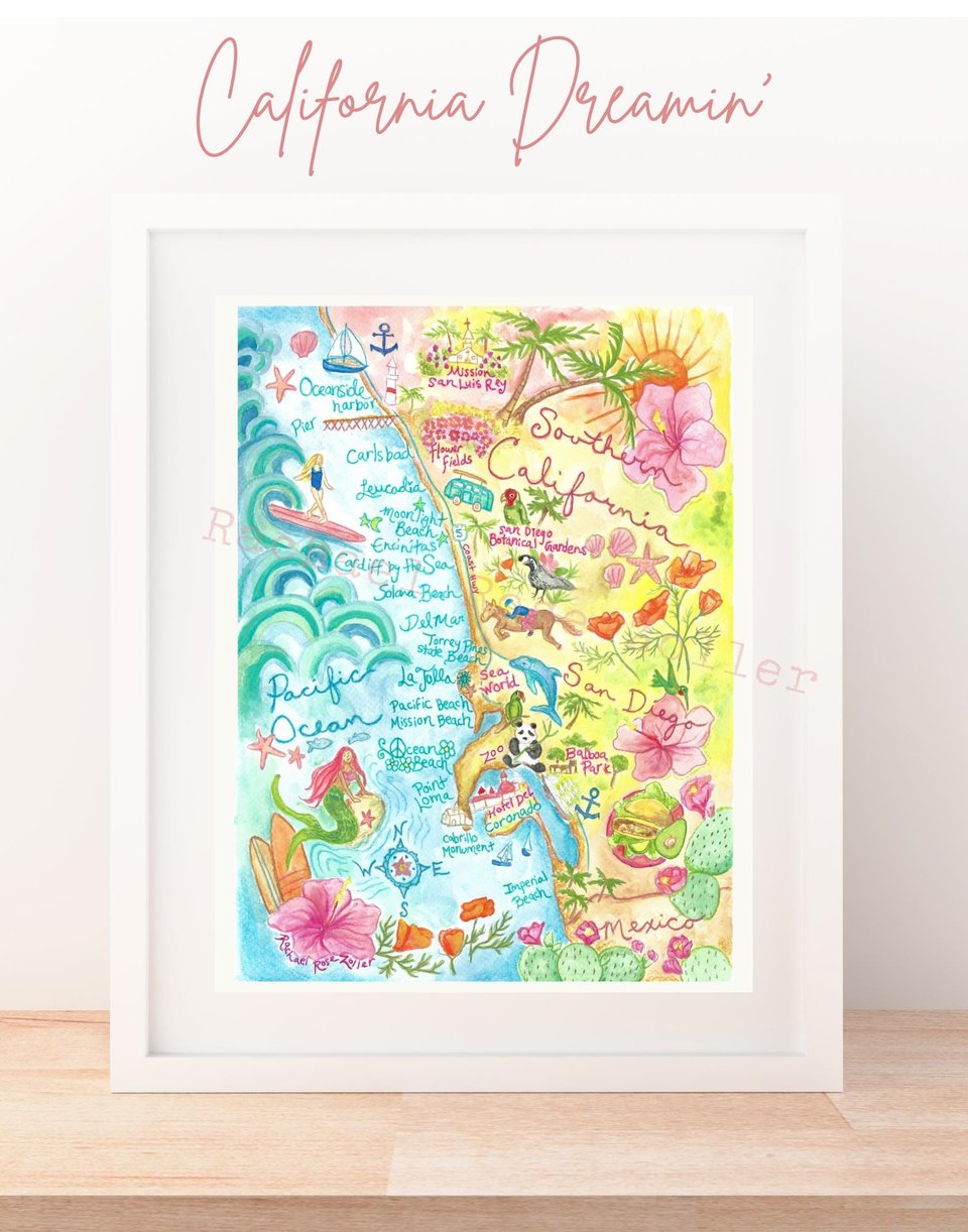 San Diego Illustrated Map Print 11x14" Print