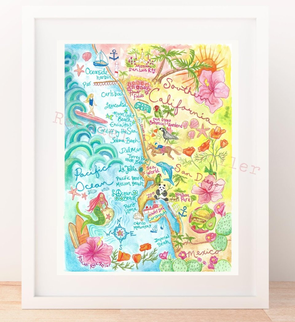 San Diego Illustrated Map Print 11x14" Print