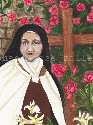 St. Therese Of Lisieux The Little Flower Saint watercolor gouache by Rachael Rose Zoller