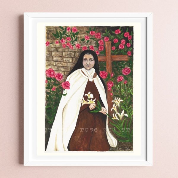 St. Therese Of Lisieux The Little Flower Saint watercolor gouache by Rachael Rose Zoller