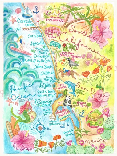 San Diego Illustrated Map Print 11x14" Print