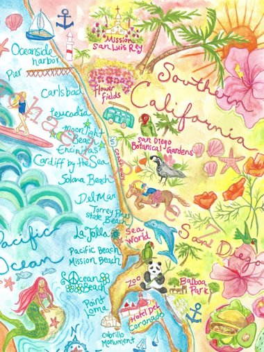 San Diego Illustrated Map 5x7" Print 