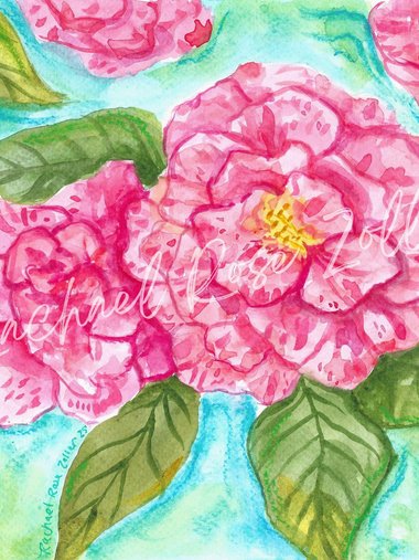 Camellia Mardi Gras Watercolor 8x10” Print